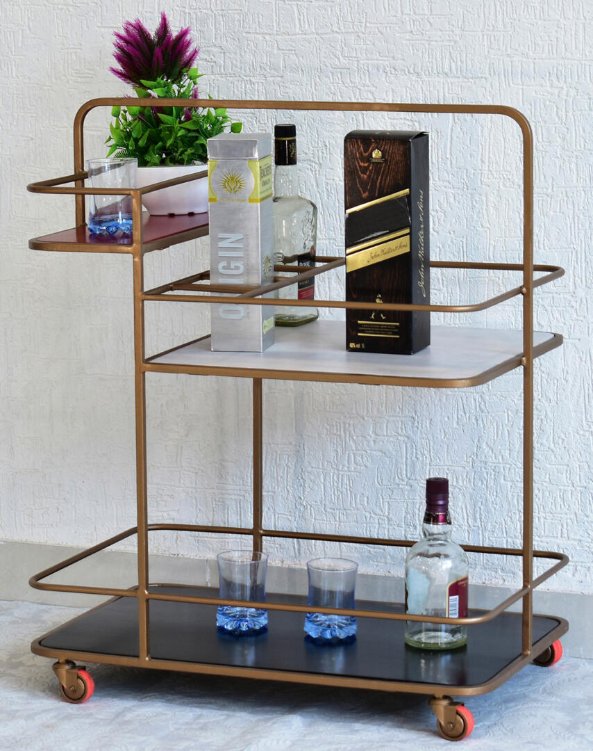 Nora Multipurpose Bar Trolley - Red, White and Black - Image 1